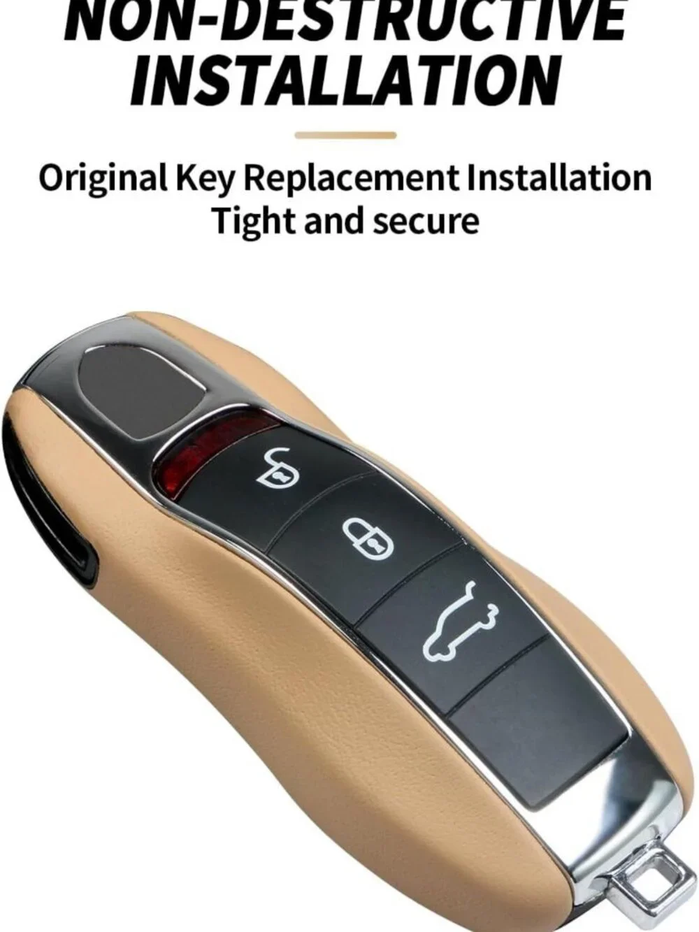 Luxor Beige Leather Key Fob Cover & Keychain for Luxury Cars, Key Accessories